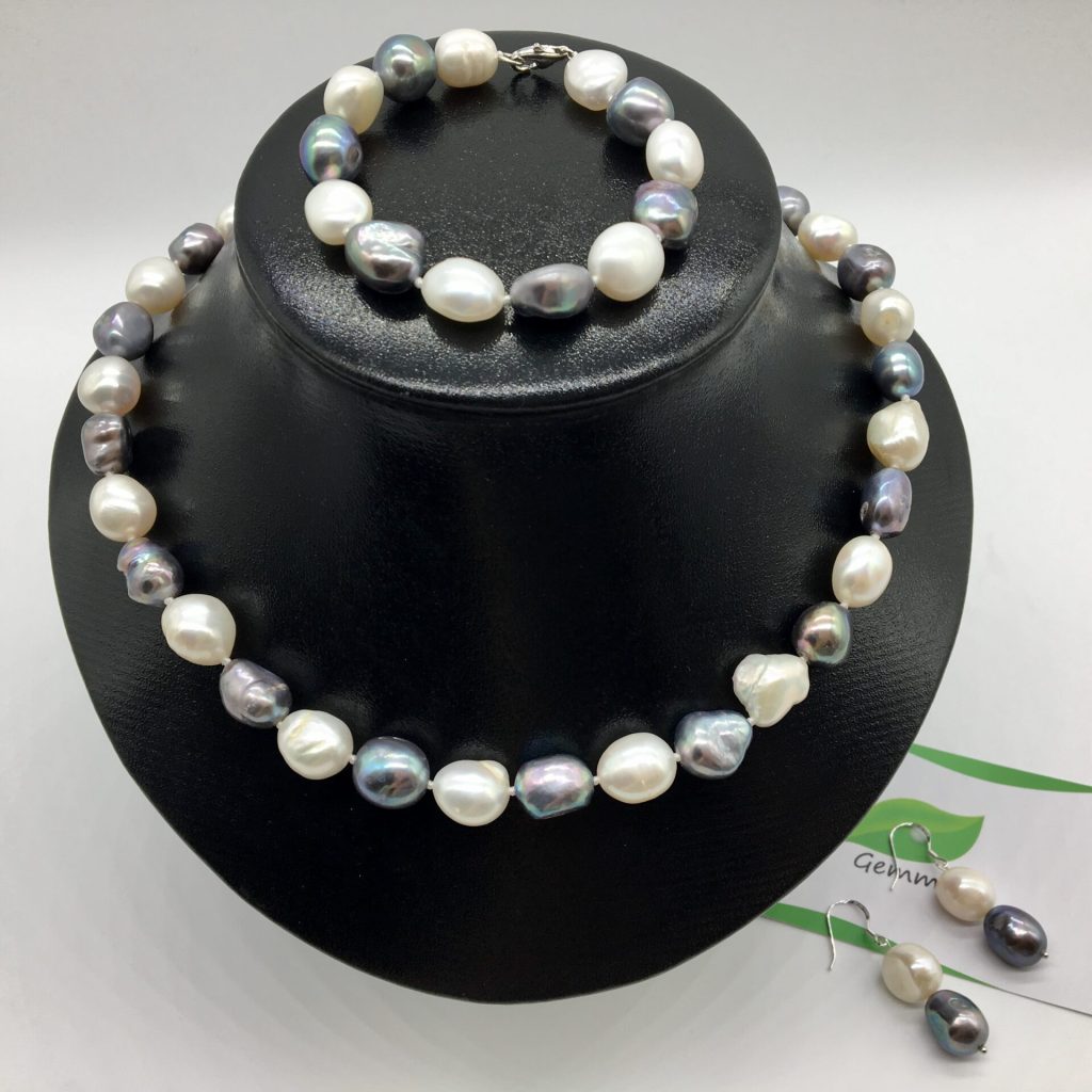 Gray-White Irregular Shape Pearl Set BT030