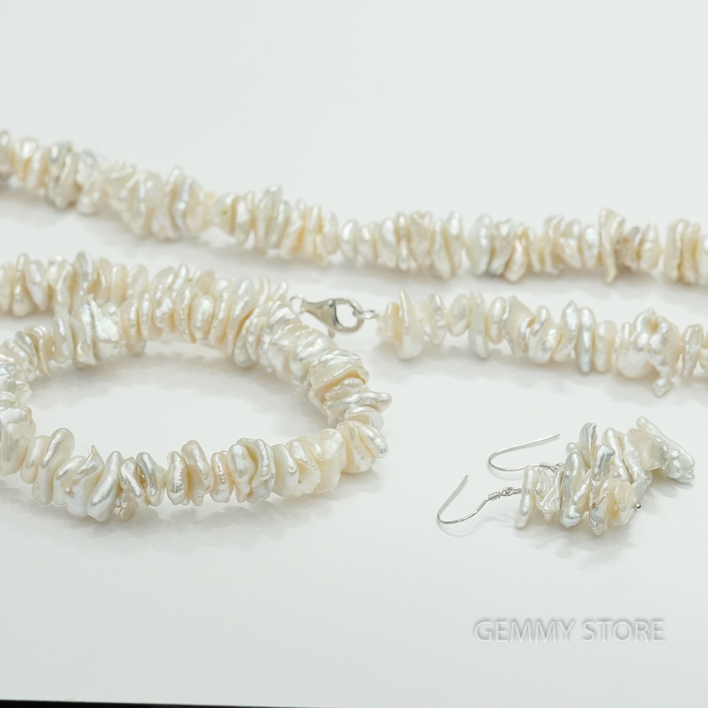 Keshi Pearl Jewelry Set, including Necklace, Bracelet, and Earrings BT063