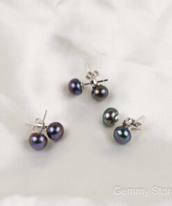 BÔNG TAI NỤ ĐEN HÌNH CÚC 7MM NGỌC TRAI NƯỚC NGỌT T22.032