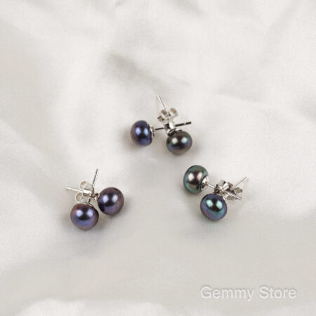 BÔNG TAI NỤ ĐEN HÌNH CÚC 7MM NGỌC TRAI NƯỚC NGỌT T22.032