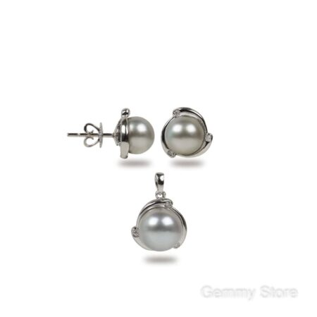 White Gold Jewelry Set with Light Grey Tahitian Pearls and Moissanite WS0768.0346.74