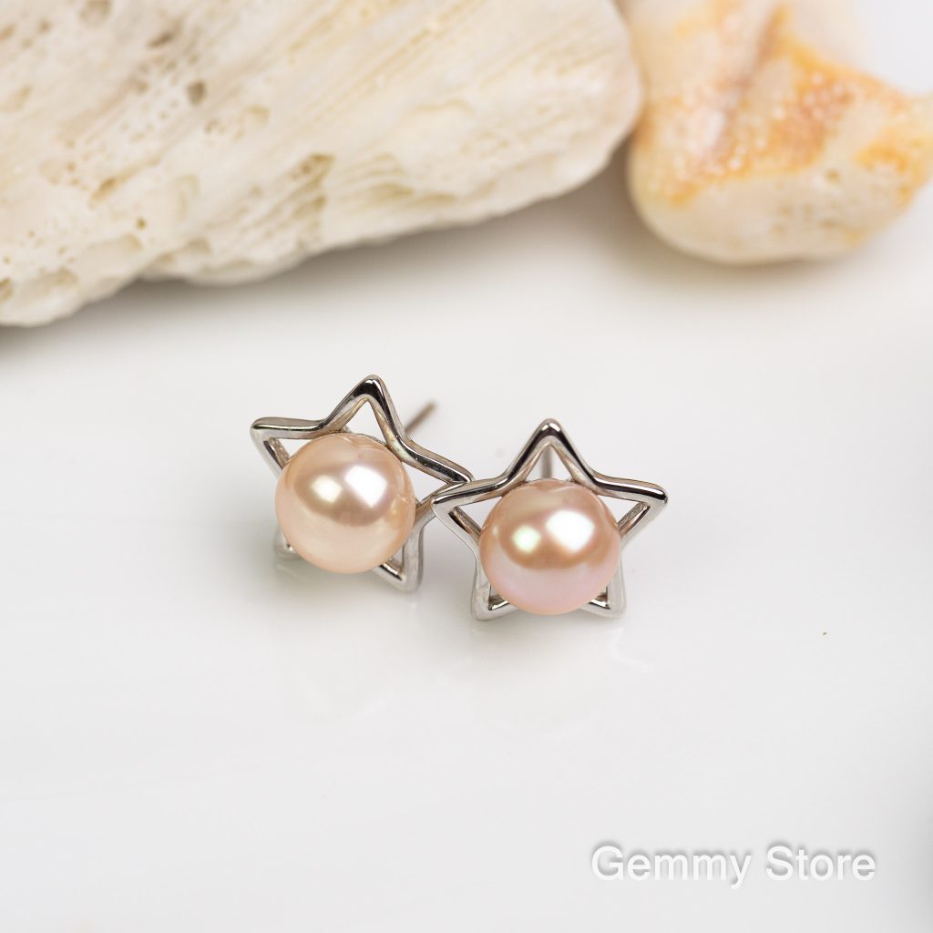 bông tai bạc đính ngọc trai hồng dạng ngôi sao | Gemmy Store