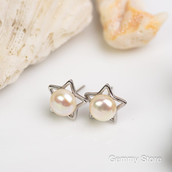 bông tai bạc đính ngọc trai trắng dạng ngôi sao | Gemmy Store