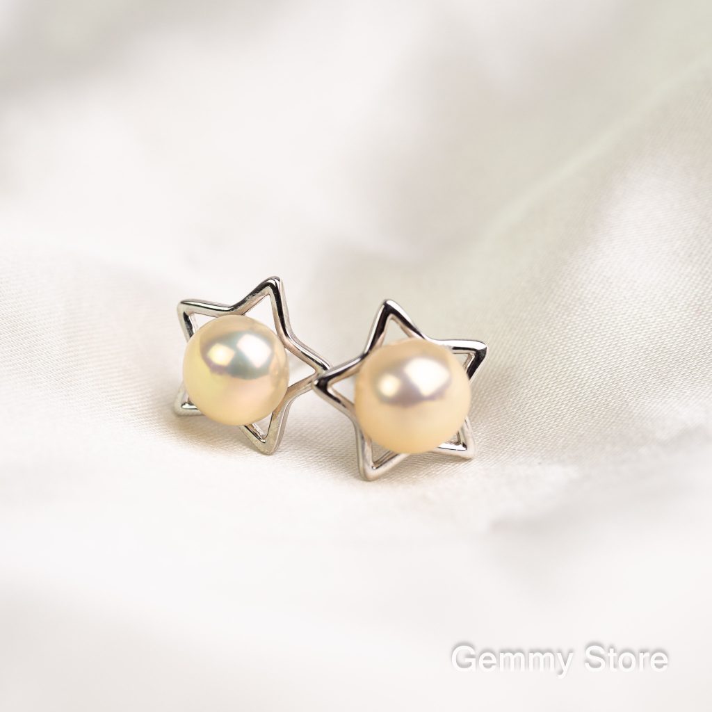 bông tai bạc đính ngọc trai vàng dạng ngôi sao | Gemmy Store