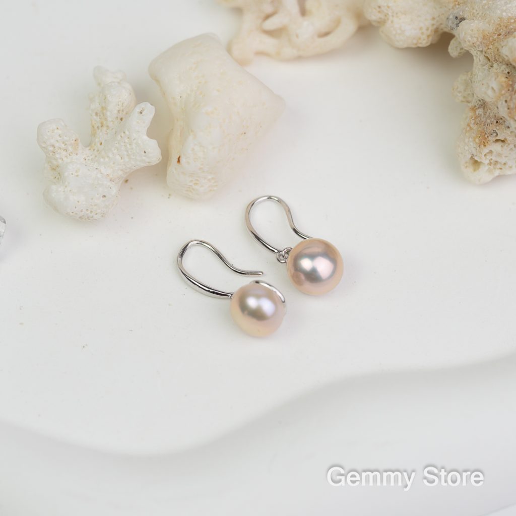 Bông tai bạc ngọc trai hồng dáng móc T23.201 | Gemmy Store