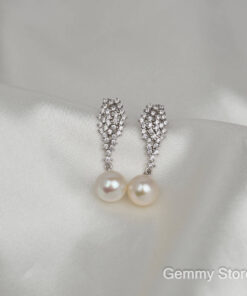 Bông tai gắn đá nổi bật ngọc trai tròn đẹp T24023