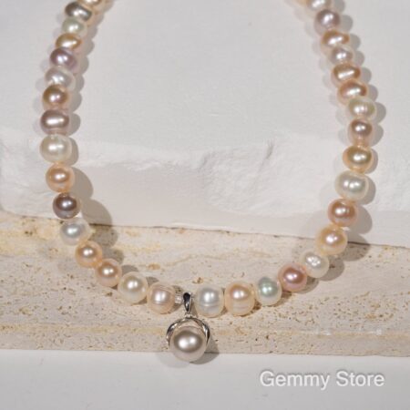 Vòng Cổ Ngọc Trai Mix Mặt Dây Bạc Pha Màu T24039