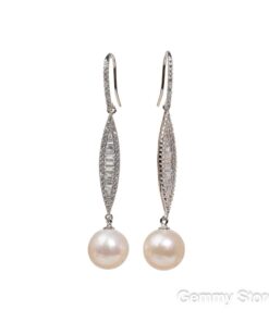 Bông tai ngọc trai to 11-12mm kiểu dáng dài đá lùa bắt sáng T24070