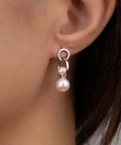 Bông tai ngọc trai 2 viên trên dưới độc đáo T24176