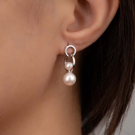 Bông tai ngọc trai 2 viên trên dưới độc đáo T24176