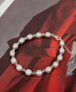 Vòng tay ngọc trai hạt gạo kết hợp bi bạc BC1007