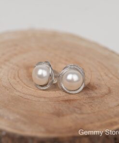 Silver-rimmed pearl bud earrings T24162