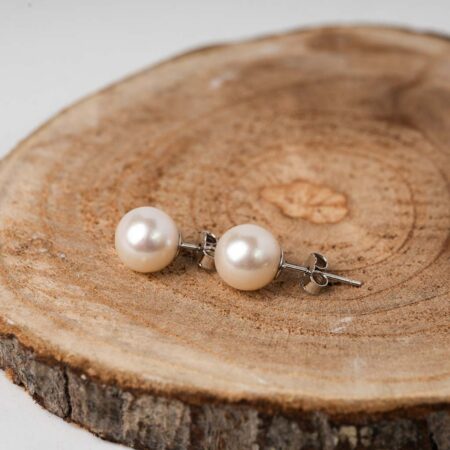 8mm White Freshwater Round Pearl Stud Earrings With Silver S925 SE1027