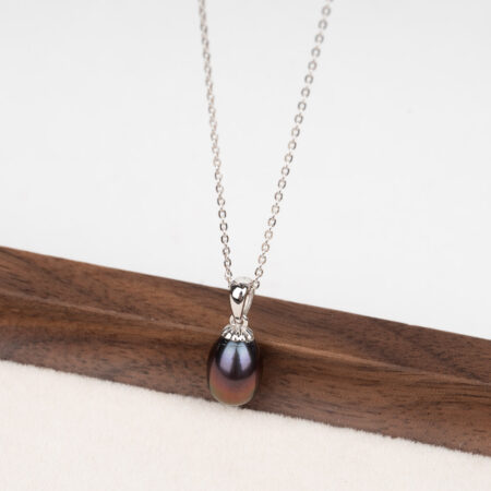 Black Freshwater Pearl Silver Pendant Teardrop SP1017