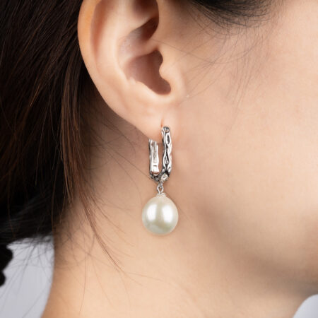 Bông Tai Ngọc Trai Trắng Baroque 11-12 ly Dáng Thả