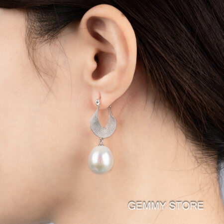 Bông Tai Ngọc Trai Trắng Baroque 11-12 ly Dáng Thả