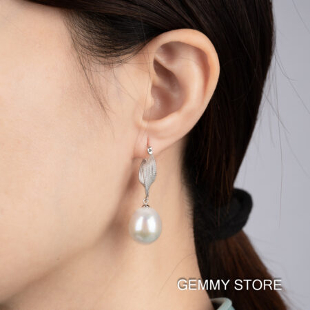 Bông Tai Ngọc Trai Trắng Baroque 11-12 ly Dáng Thả