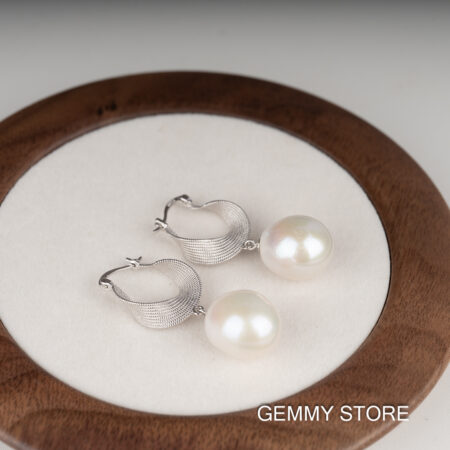 Bông Tai Ngọc Trai Trắng Baroque 11-12 ly Dáng Thả