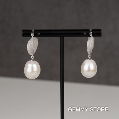 Bông Tai Ngọc Trai Trắng Baroque 11-12 ly Dáng Thả