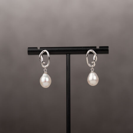 Bông Tai Ngọc Trai Trắng Baroque 9 ly Dáng Thả