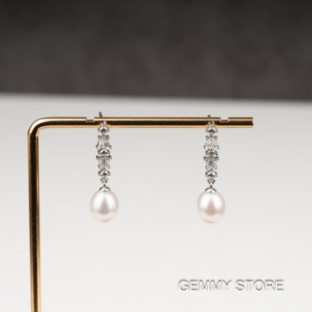 Bông Tai Ngọc Trai Trắng Dáng Thả 7.5-8 ly Dáng Thả