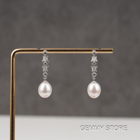 Bông Tai Ngọc Trai Trắng Dáng Thả 7.5-8 ly Dáng Thả