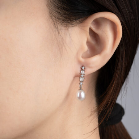 Bông Tai Ngọc Trai Trắng Dáng Thả 7.5-8 ly Dáng Thả