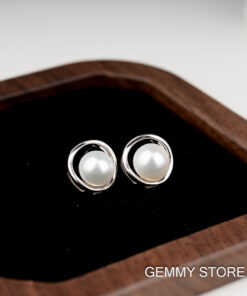 Bông Tai Nụ Ngọc Trai Trắng Viền Bạc 8-9 ly SE1030