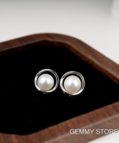 Bông Tai Nụ Ngọc Trai Trắng Viền Bạc 8-9 ly SE1030