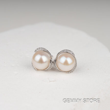 Bông Tai Nụ Ngọc Trai Trắng Viền Bạc 9-9.5 ly