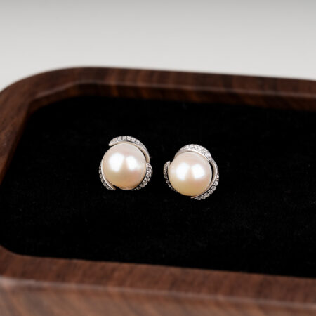 Bông Tai Nụ Ngọc Trai Trắng Viền Bạc 9-9.5 ly