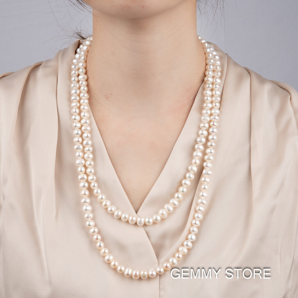 7-8mm White Pearl Long Necklace NE1035 - Image 4
