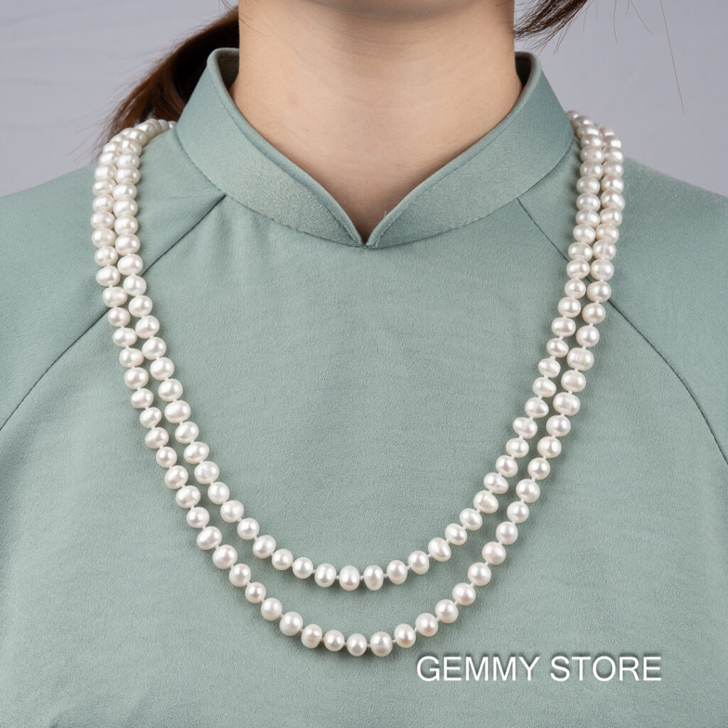 7-8mm White Pearl Long Necklace NE1035 - Image 3