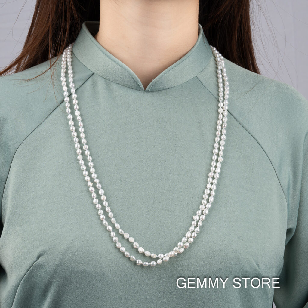 Long White Baroque Pearl Necklace Small Beads 4-5mm NE1037 - Image 3