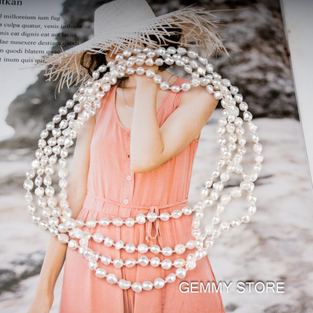 Long White Baroque Pearl Necklace Small Beads 4-5mm NE1037 - Image 2