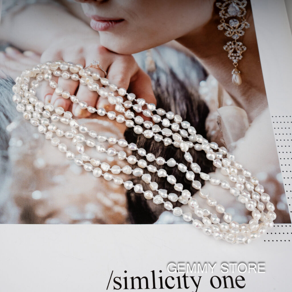 Long White Baroque Pearl Necklace Small Beads 4-5mm NE1037 - Image 4
