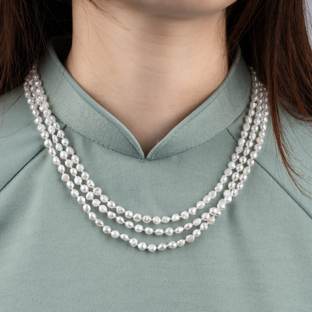 Long White Baroque Pearl Necklace Small Beads 4-5mm NE1037