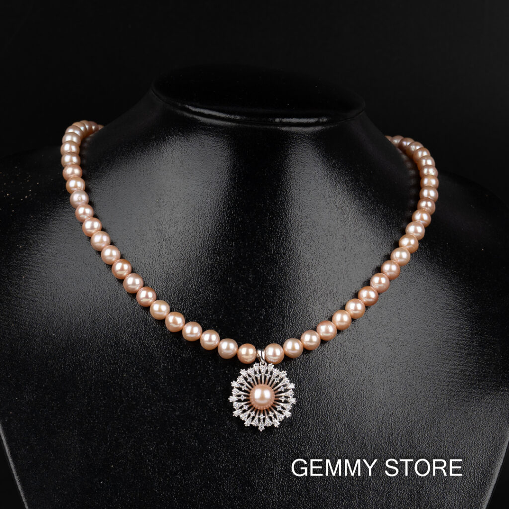 Purple Pearl Necklace With Pearl Pendant Combined With Silver NP1039 - Image 4