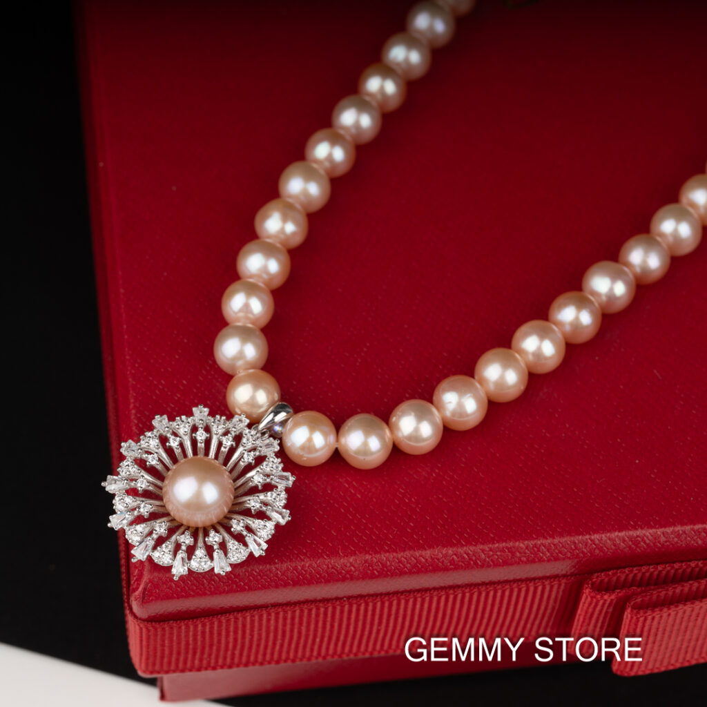 Purple Pearl Necklace With Pearl Pendant Combined With Silver NP1039 - Image 3