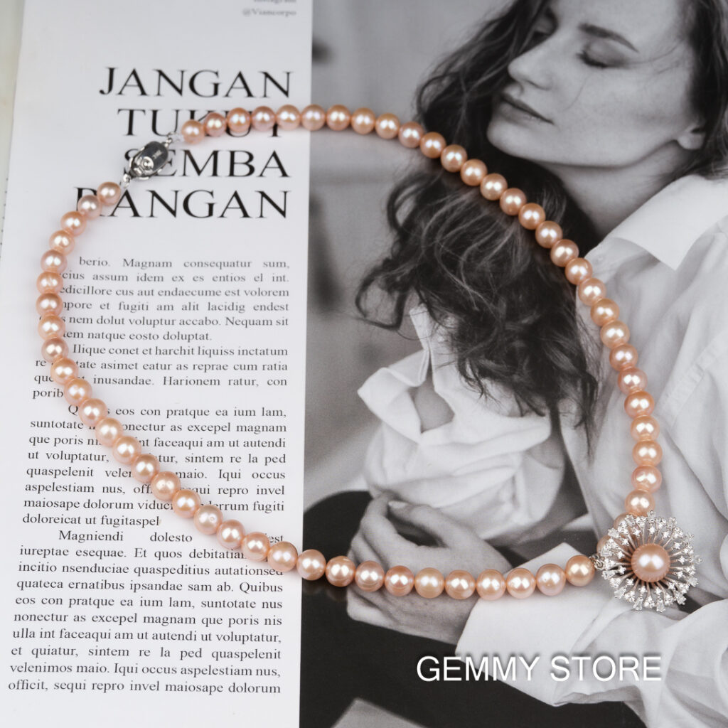 Purple Pearl Necklace With Pearl Pendant Combined With Silver NP1039 - Image 6