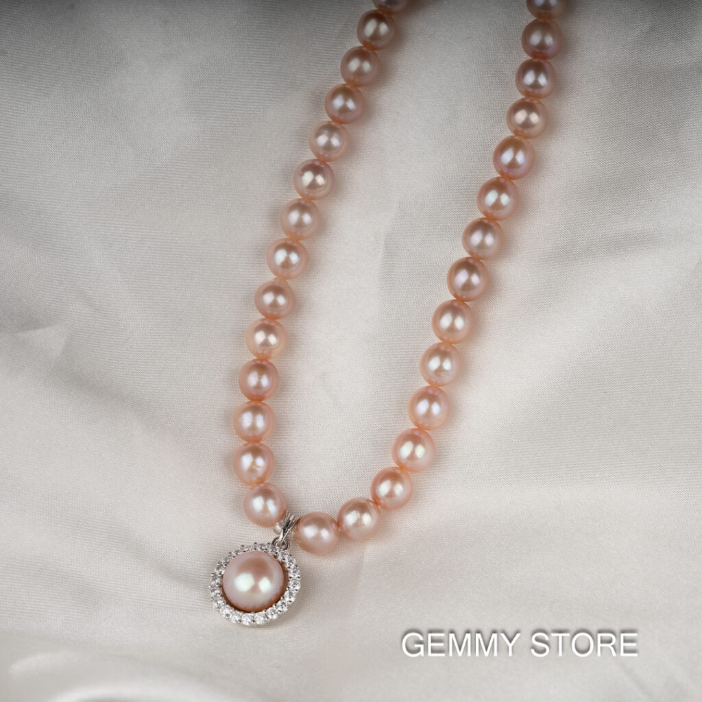 Purple Pearl Necklace With Pearl Pendant Combined With Silver NP1041 - Image 3