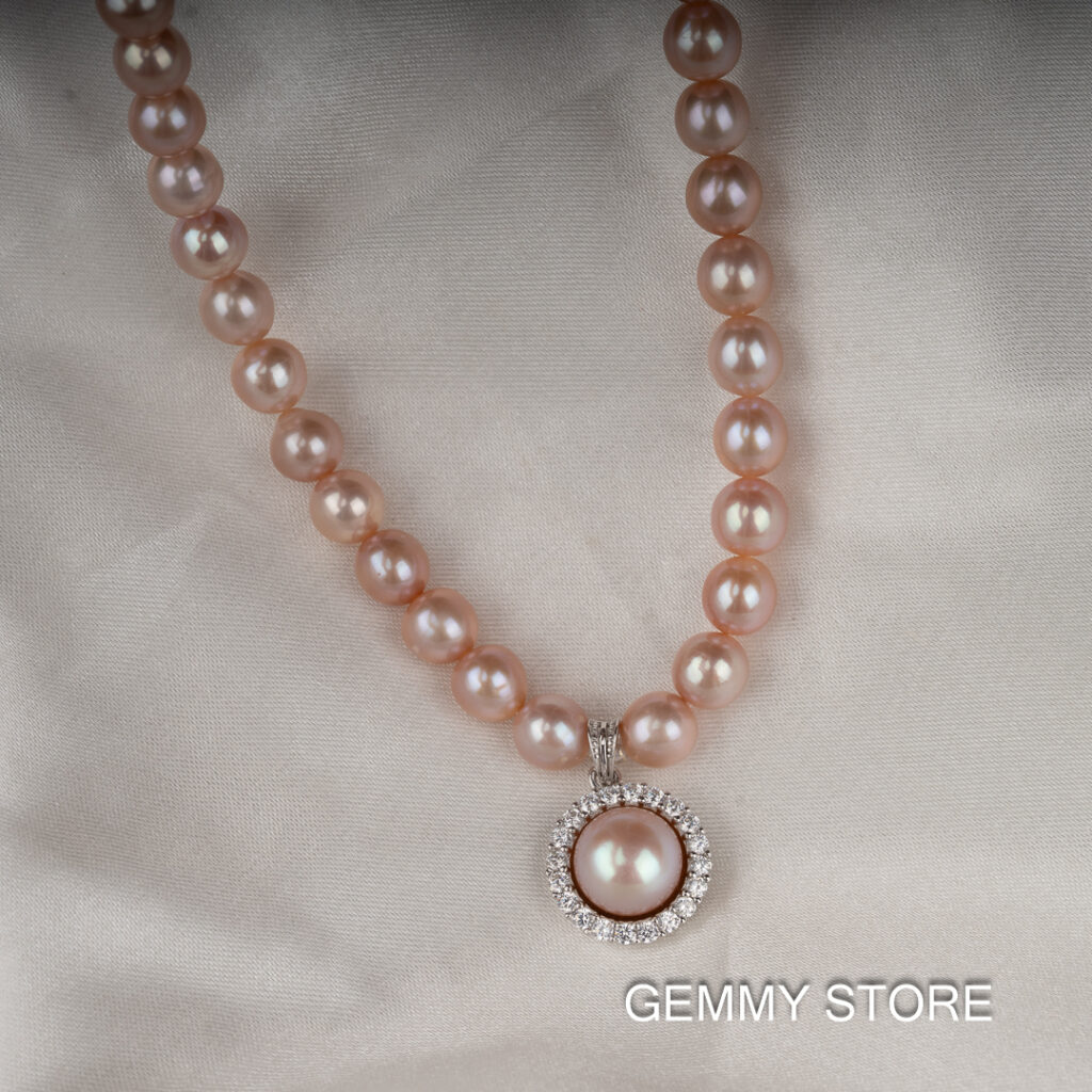 Purple Pearl Necklace With Pearl Pendant Combined With Silver NP1041 - Image 5