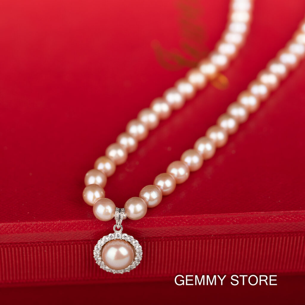 Purple Pearl Necklace With Pearl Pendant Combined With Silver NP1041 - Image 2