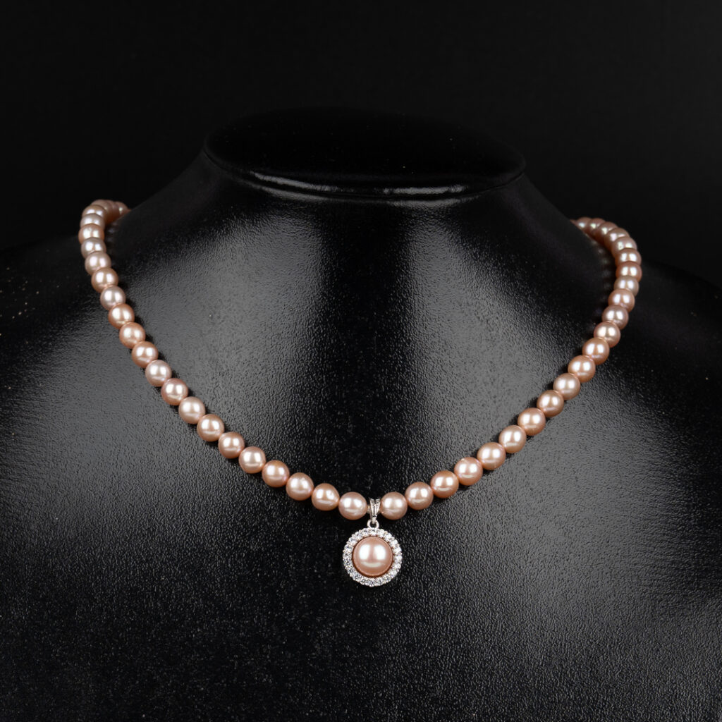 Purple Pearl Necklace With Pearl Pendant Combined With Silver NP1041