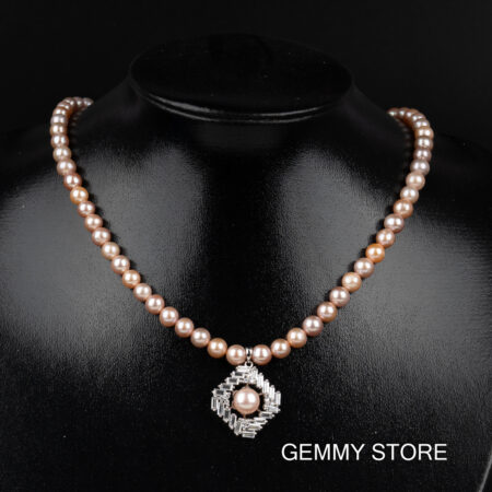 Vòng Cổ Ngọc Trai Tím Có Mặt Ngọc Trai Kết Hợp Bạc NP1043