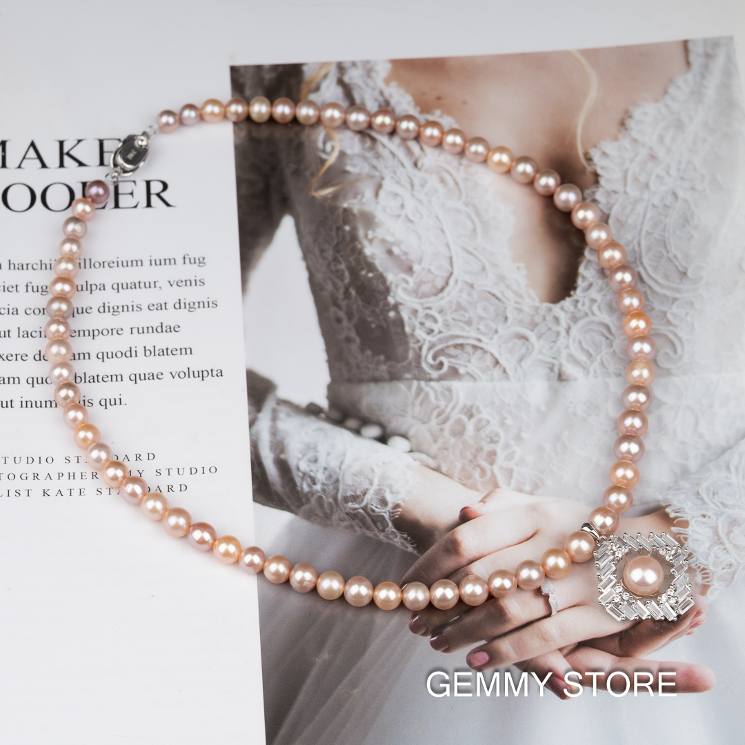 Vòng Cổ Ngọc Trai Tím Có Mặt Ngọc Trai Kết Hợp Bạc NP1043