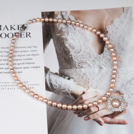 Purple Pearl Necklace With Pearl Pendant Combined With Silver NP1043