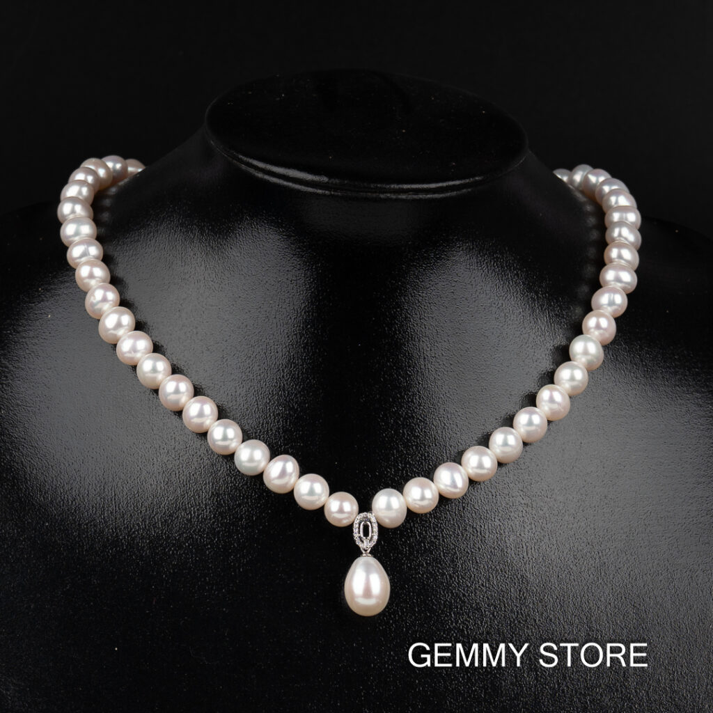 White Pearl Necklace With Drop Pearl Pendant NP1042 - Image 3