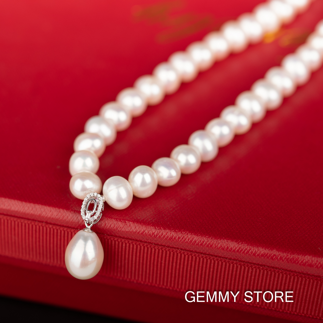 White Pearl Necklace With Drop Pearl Pendant NP1042