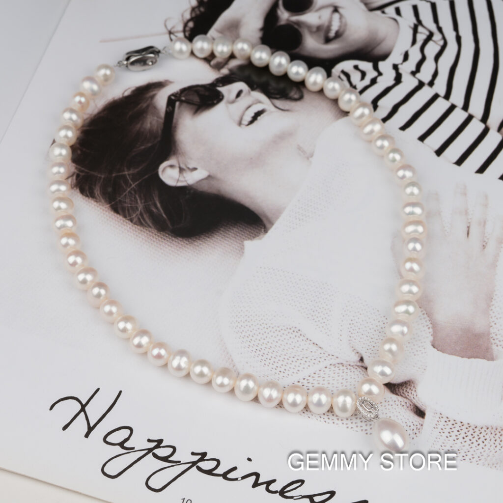 White Pearl Necklace With Drop Pearl Pendant NP1042 - Image 4